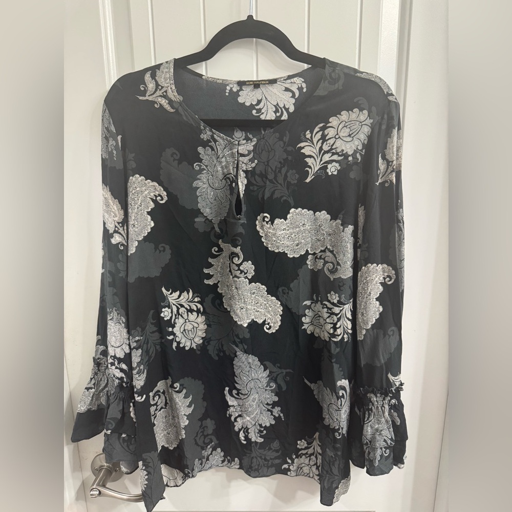 Kobi Halperin XL Black and White Paisley Silk Top